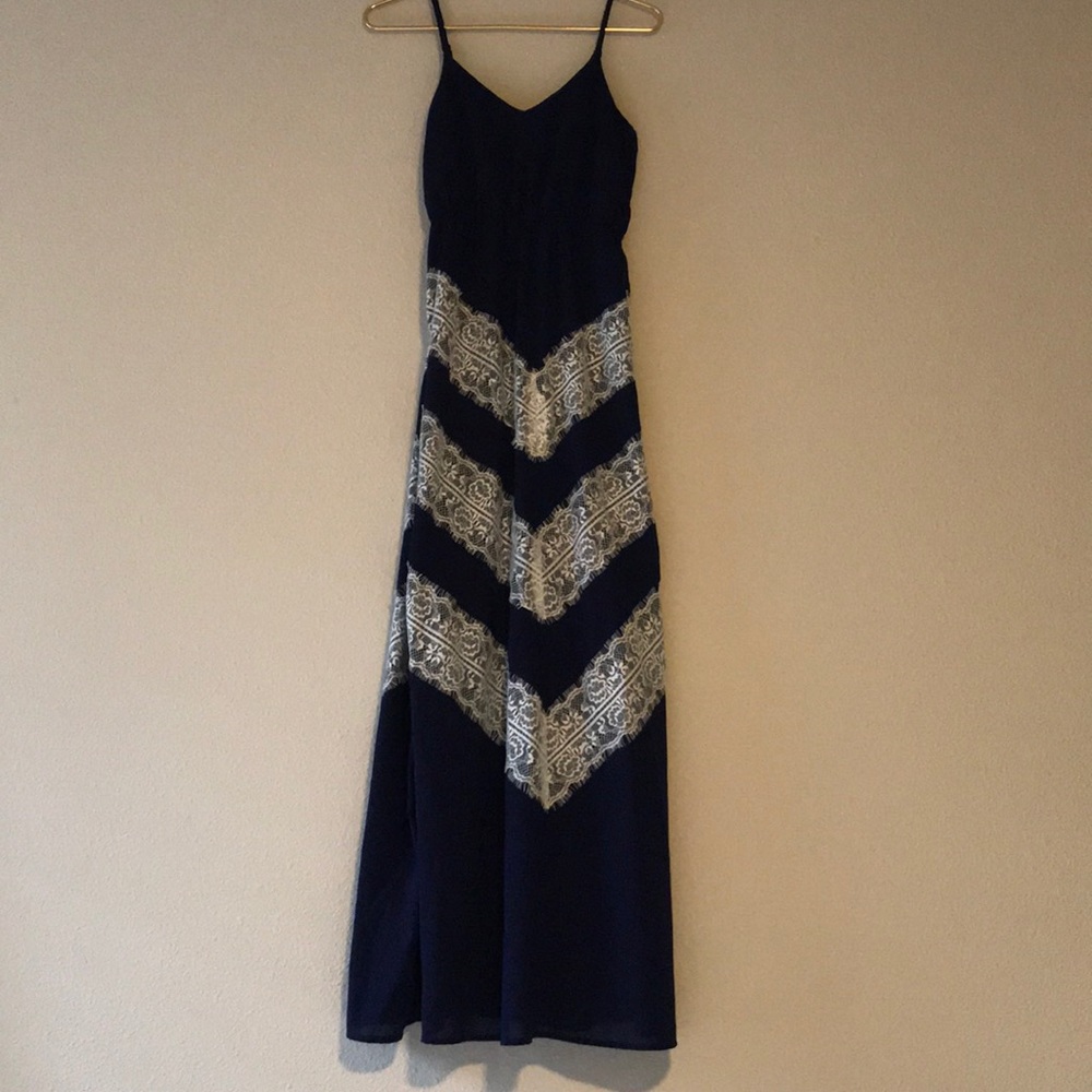 Navy blue and lace maxi dress